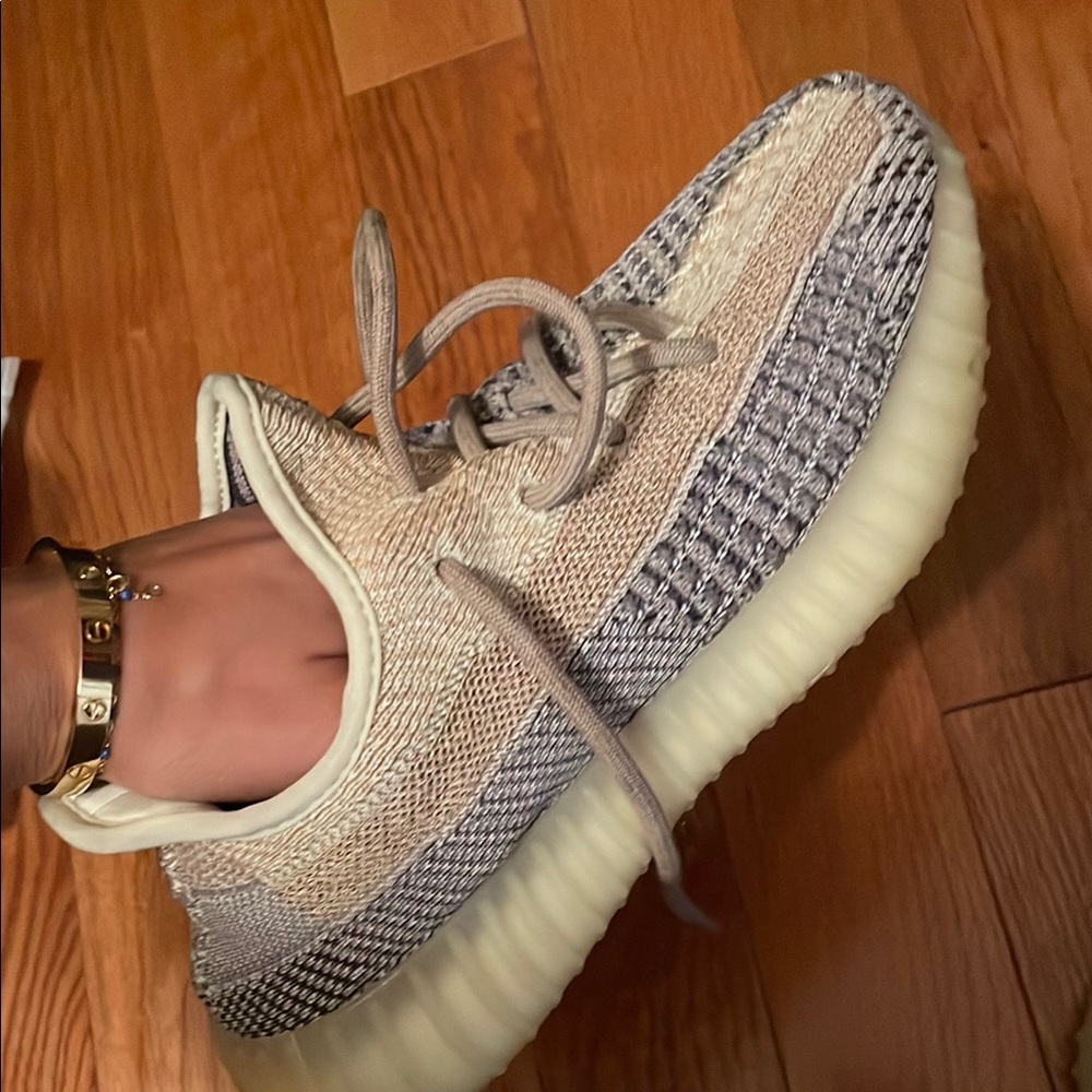 Yeezy Cream and Gray Sneakers with Primeknit Upper